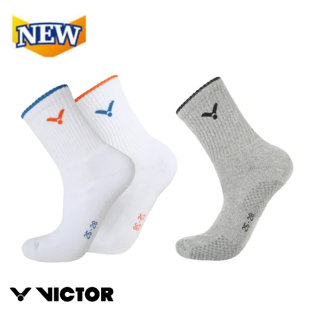 【VICTOR 勝利體育】運動撞色中性襪 中筒、止滑(C-5099 BO/H 藍橘/灰麻)