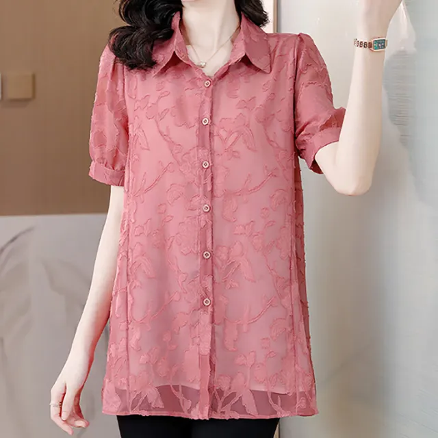 【麗質達人】3738緹花短袖上衣-二色AA(M-4XL)