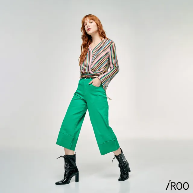 【iROO】大反折流行時尚長寬褲