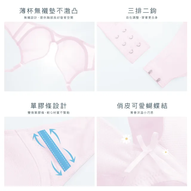 【Clany 可蘭霓】台灣製  透氣無痕舒適軟鋼圈BCD罩杯學生內衣 涼感少女成長型(6990-31 粉色)