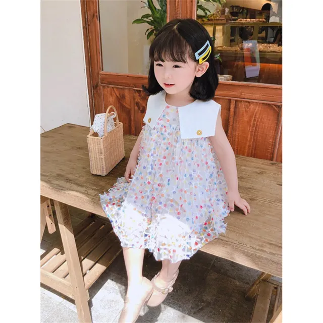 【安朵童舖】現貨韓版兒童夏季無袖雪紡女童連身洋裝女寶碎花連身公主裙紗裙連身裙(6/17/33)