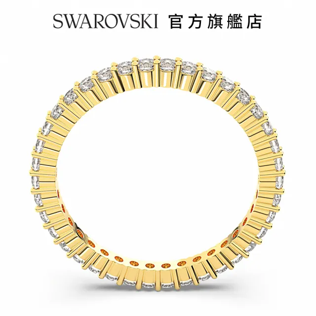 【SWAROVSKI 官方直營】Vittore 戒指 圓形切割 白色 鍍金色色調 交換禮物