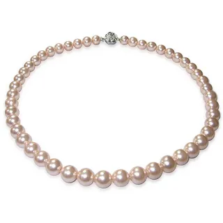 【小樂珠寶】頂級少有粉色8.5-9mm大顆3A天然珍珠項鍊好美的皮光(整串粉橘色稀有少見保值第一)