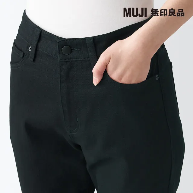 【MUJI 無印良品】女有機棉混彈性丹寧合身褲(黑色)