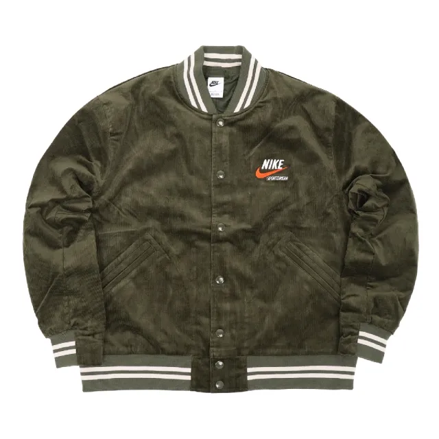 NIKE 耐吉】棒球外套NSW Trends Bomber 男款燈芯絨綠復古寬鬆刺繡大