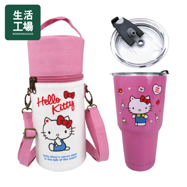 【生活工場】Hello Kitty冰霸杯&帆布提袋組(Hello Kitty 三麗鷗 布丁狗 酷企鵝 庫洛米 兒童 正版授權)