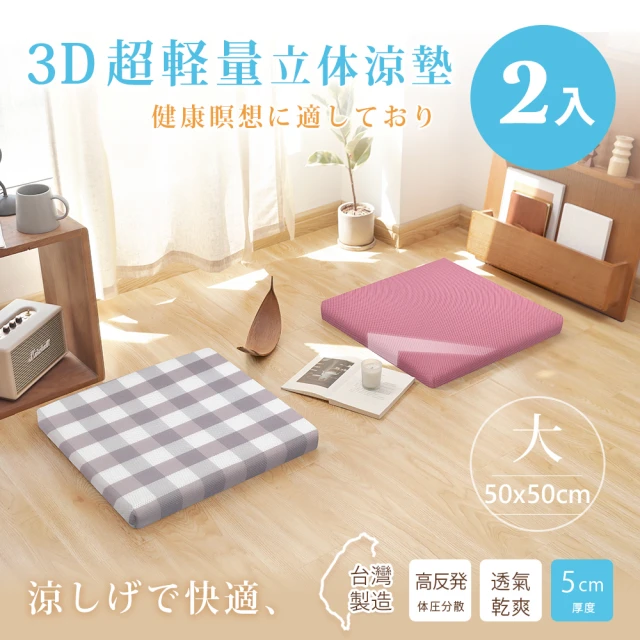 BELLE VIE 台灣製 3D超輕量空氣對流立體坐墊-2入組/和室墊/打禪座墊(50x50cm)