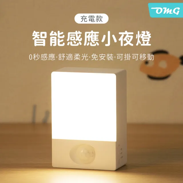 【OMG】雙11 智能感應LED充電式小夜燈 床頭燈/走廊燈/緊急照明(免安裝/可掛可移動)