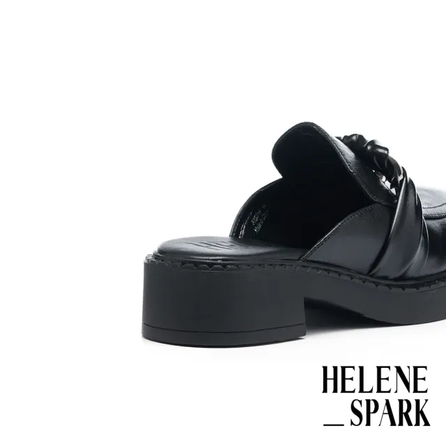 【HELENE_SPARK】別致時尚穿鍊羊皮圓頭穆勒厚底拖鞋(黑)