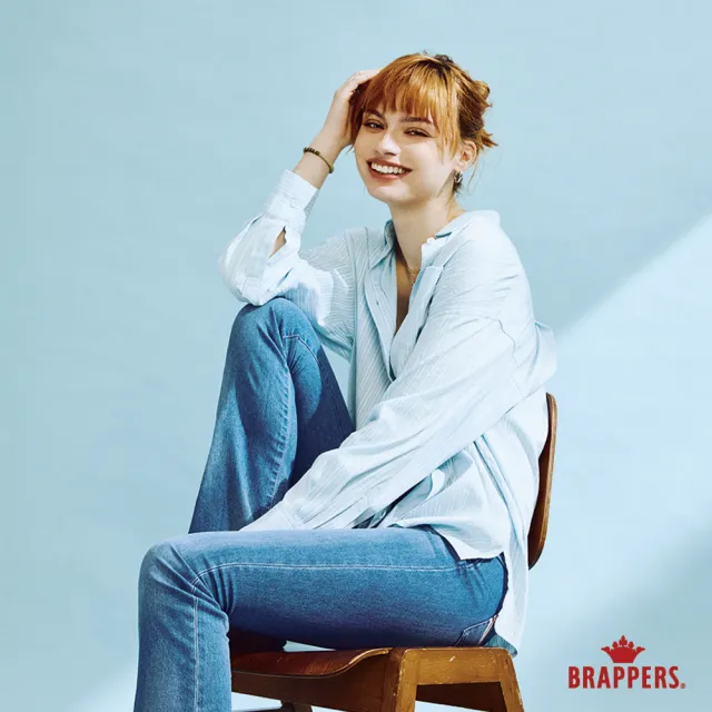 【BRAPPERS】女款 清新簡約條紋襯衫(水藍)