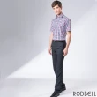 【RODBELL 羅德貝爾】紅黑格紋純棉短袖修身襯衫(舒適透氣、棉、修身襯衫)