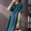 【ACheter】孔雀藍大碼新款連身裙寬鬆襯衫領長版洋裝#117369(藍)