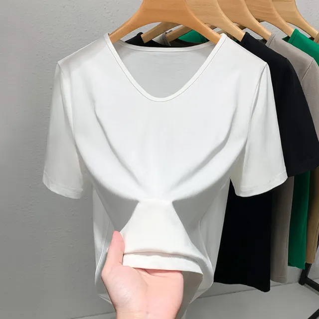 【設計所在】專注內搭系列 短袖T恤V領純棉寬鬆上衣 T3X0350(5色 S-3XL可選)