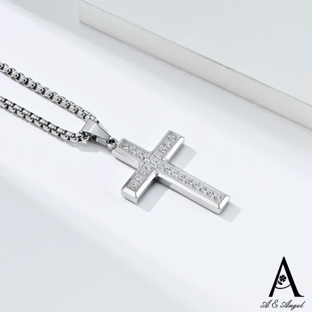 【ANGEL】晶鑽十字架閃耀中性鈦鋼長項鍊(3色可選)