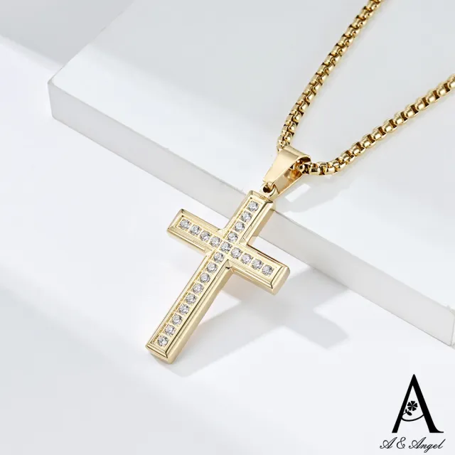 【ANGEL】晶鑽十字架閃耀中性鈦鋼長項鍊(3色可選)