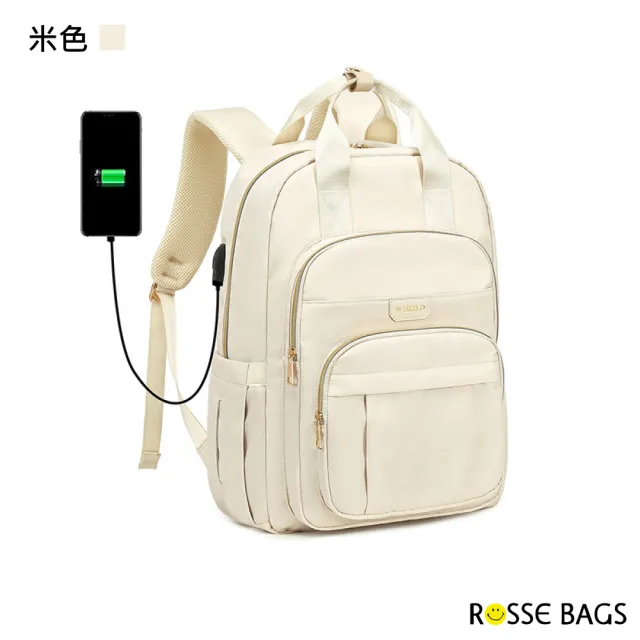 【Rosse Bags】時尚日常多功能簡約電腦包(現+預 黑色／米色／灰色／米綠色)