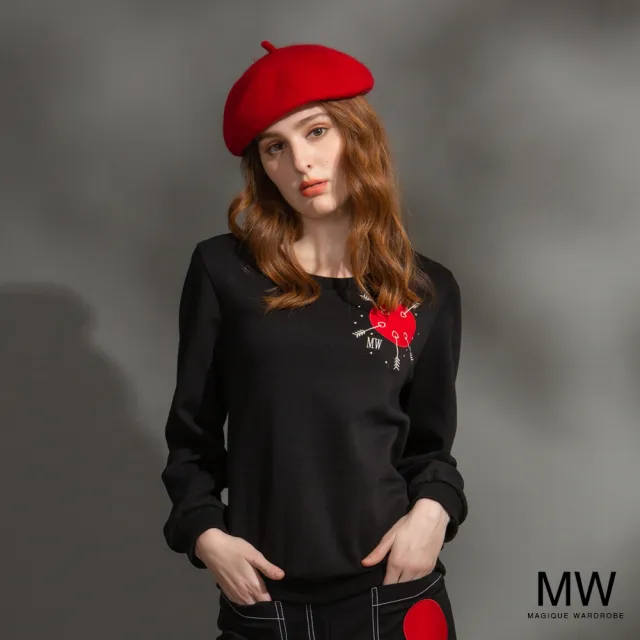 【MAGIQUE WARDROBE】圓領電繡貼布長袖上衣(2色)