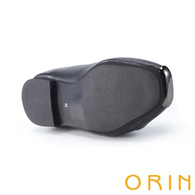 【ORIN】率性簡約 金屬方頭牛皮平底鞋(黑色)