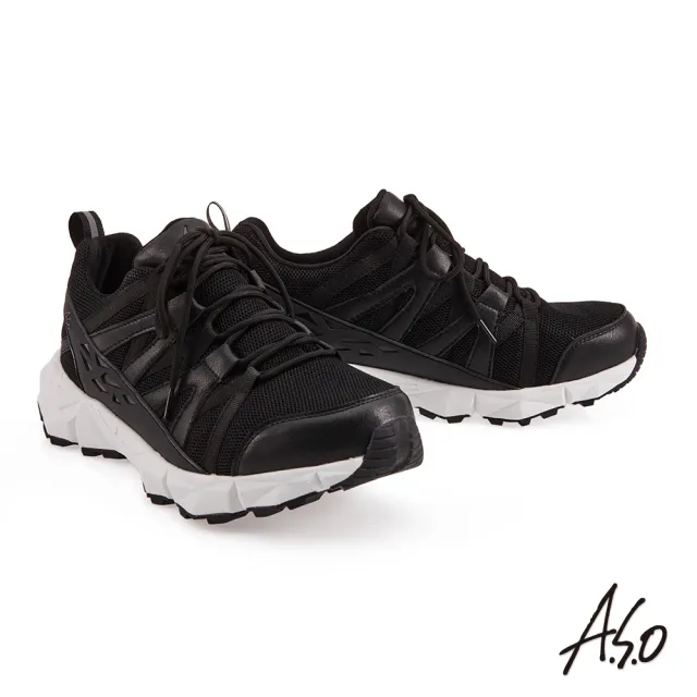 【A.S.O 阿瘦集團】活力雙核心防水綁帶休閒鞋-男款(黑色)