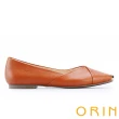 【ORIN】率性簡約 金屬方頭牛皮平底鞋(棕色)