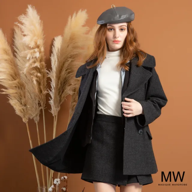 【MAGIQUE WARDROBE】翻領雙排釦羊毛外套大衣(2色)