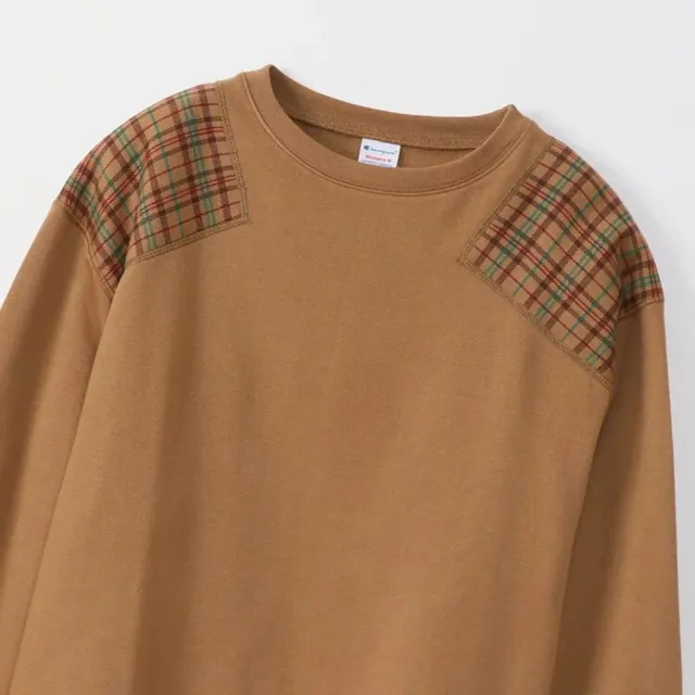 【Champion】官方直營 Womens 寬鬆格紋長Tee-女(棕色)
