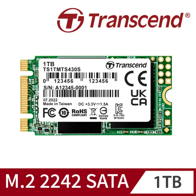 【Transcend 創見】MTS430S 1TB M.2 2242 SATA Ⅲ SSD固態硬碟(TS1TMTS430S)