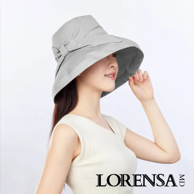 【Lorensa 蘿芮】抗UV蝴蝶結純棉透氣純色可折防風大帽簷防曬遮陽帽(銀河灰)