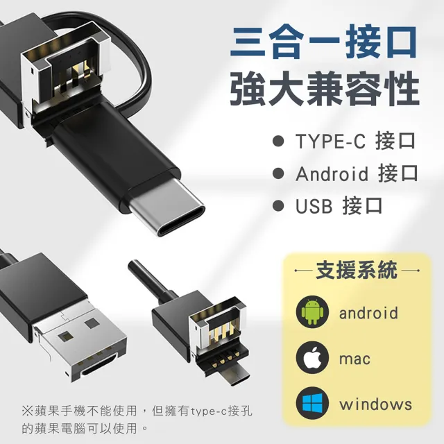 【Jo Go Wu】3in1手機防水內視鏡-2米硬線(內視鏡/內窺鏡/防水/硬線/軟線)