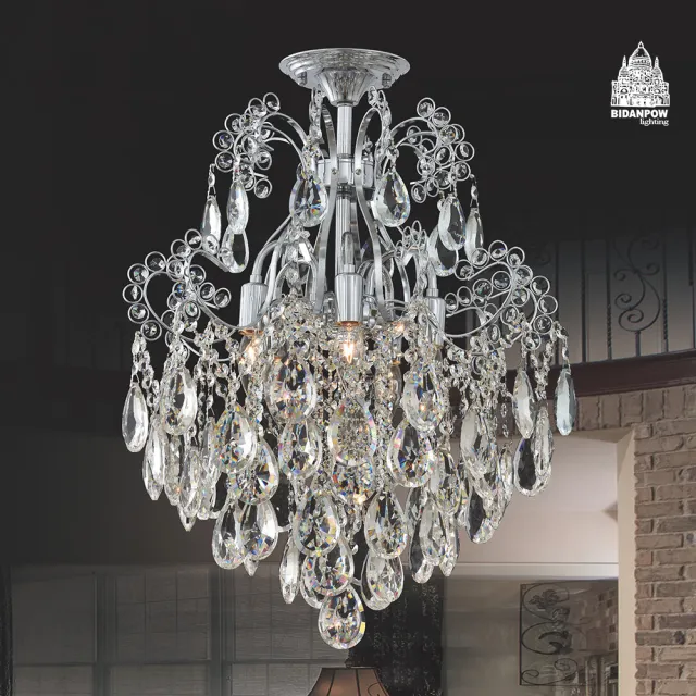 【必登堡】伊芙娜水晶吊燈 50cm B570953(吸頂燈/客廳燈/餐吊燈/邊几燈/法式/美式/奢華風/水晶珠)