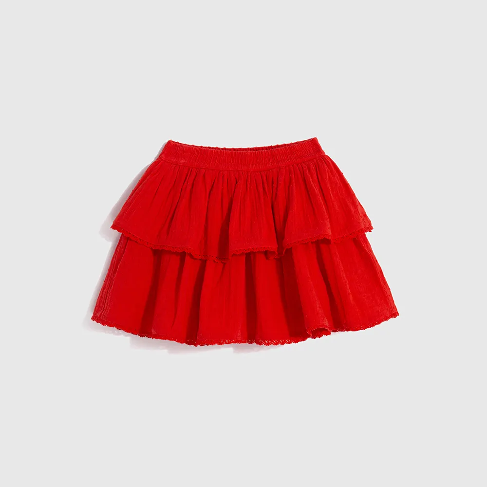 【GAP】女童裝 輕薄蓬蓬百摺半身褲裙-紅色(664610)