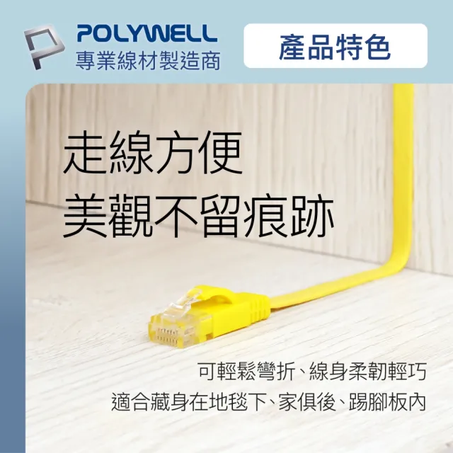 【POLYWELL】CAT6 高速網路傳輸扁線 /20M