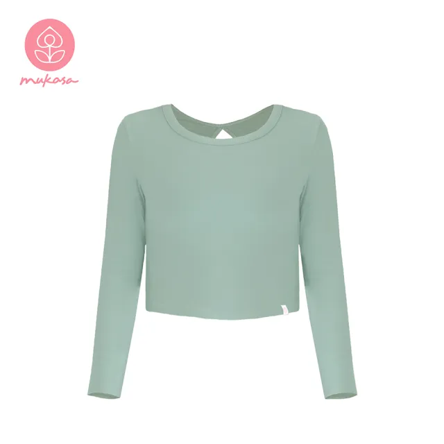 【Mukasa 慕卡莎】DURABLE 挖洞露背長袖坑條罩衫 - 草原綠 - MUK-23044(瑜珈服、瑜珈罩衫、運動上衣)