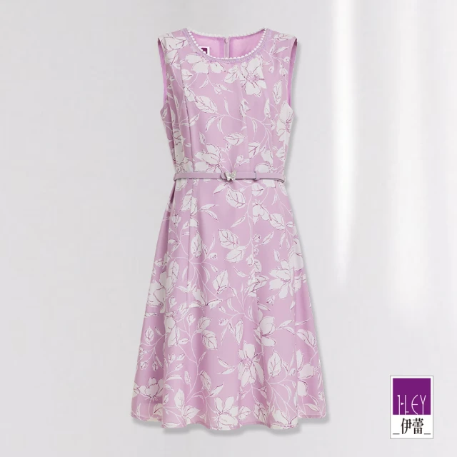 【ILEY 伊蕾】都會麗人素描花卉雪紡切線洋裝(粉色；M-XL；1232067432)