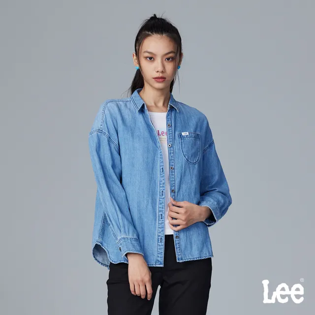 【Lee 官方旗艦】女裝 牛仔長袖襯衫 / 經典簡約 淺藍洗水 寬鬆版型(LB308003580)