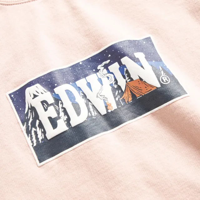 【EDWIN】女裝 露營系列 富士山腳營地LOGO印花短袖T恤(淡粉紅)