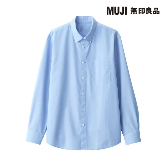 【MUJI 無印良品】男有機棉不易起皺扣領長袖襯衫(共4色)