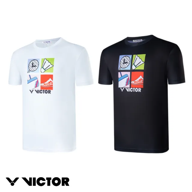 【VICTOR 勝利體育】四格羽球 T-Shirt 中性款(T-2303 A白/C黑)