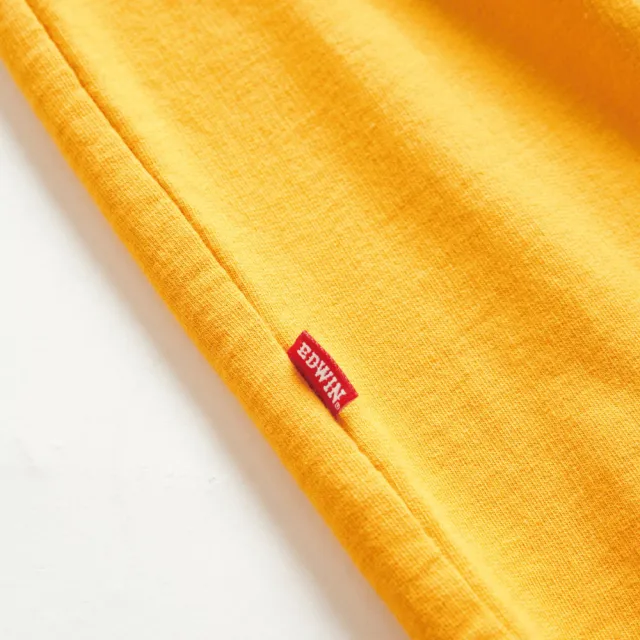 【EDWIN】男裝 露營系列 富士山腳營地LOGO小印花短袖T恤(桔黃色)