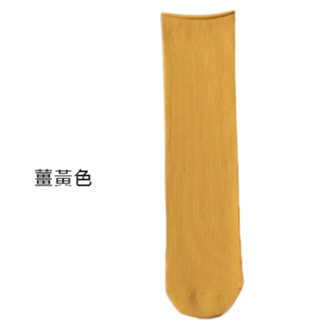 【OT SHOP】捲邊中長筒堆堆襪M1220(純色 薄款 小腿襪)