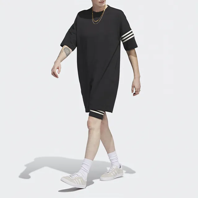 【adidas 愛迪達】洋裝 女款 運動洋裝 長版上衣 三葉草 亞規 TEE DRESS 黑 IB7309