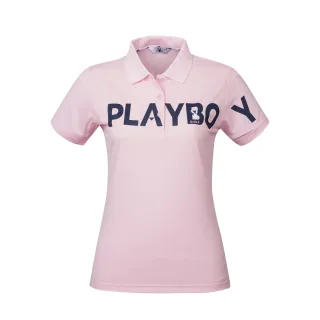 【PLAYBOY GOLF】女款LOGO圖騰短袖POLO衫-粉紅(吸濕排汗/抗UV/芳香抗菌/高爾夫球衫/KA22191-13)