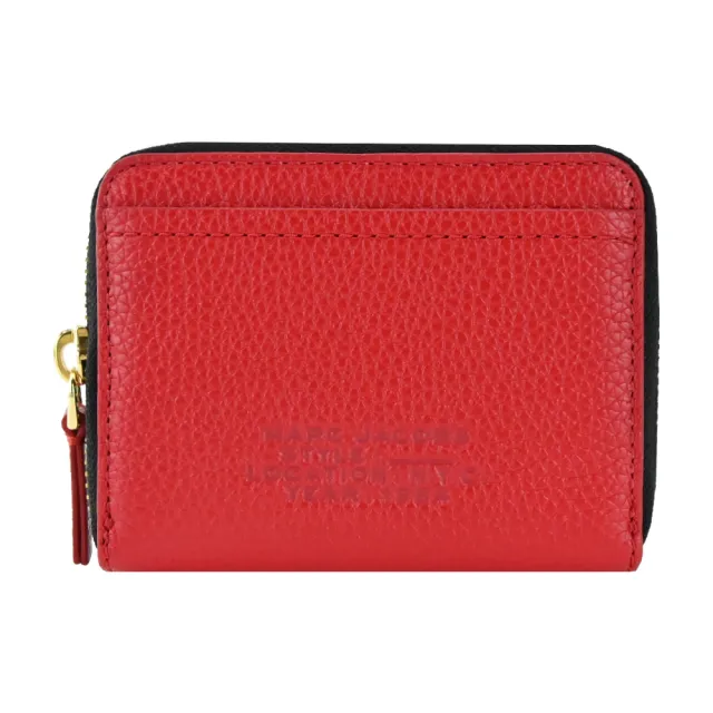 【MARC JACOBS 馬克賈伯】THE LEATHER ZIP壓印LOGO拉鍊卡片零錢包(紅)