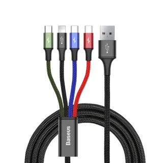 【BASEUS】倍思四合一USB to M+L+雙TC 1.2M極速系列充電線(Lightning+MicroUSB+Type-C適用)