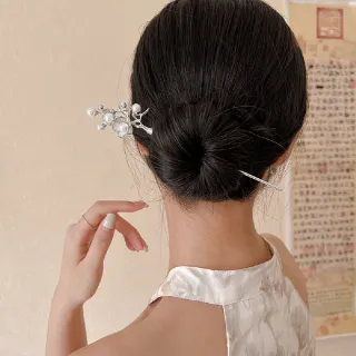 【喜上梅梢】中式古典珍珠梅花髮簪(髮飾 髮釵 髮插 束髮 盤髮器 漢服頭飾 旗袍 丸子頭)