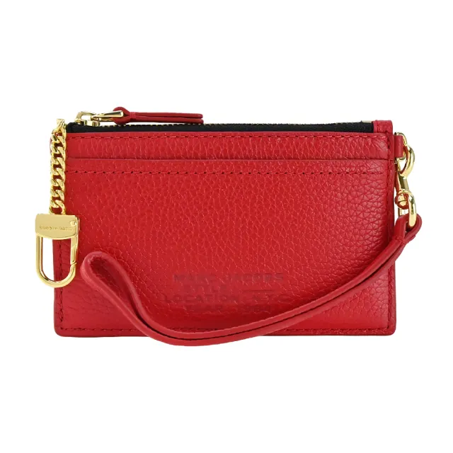 【MARC JACOBS 馬克賈伯】THE LEATHER ZIP壓印LOGO拉鍊鑰匙圈卡片夾/零錢包(紅)