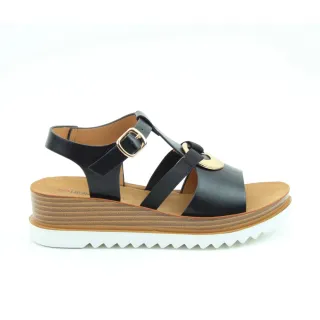 【heavenlyfeet】英國舒適品牌復古皮感仿層皮楔型涼鞋-CARAWAY(黑色)