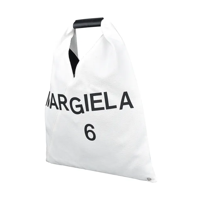 【MM6 MAISON MARGIELA】MM6 Maison Margiela JAPANESE白字LOGO字母花紋三角型帆布手提肩背托特包(小/白)