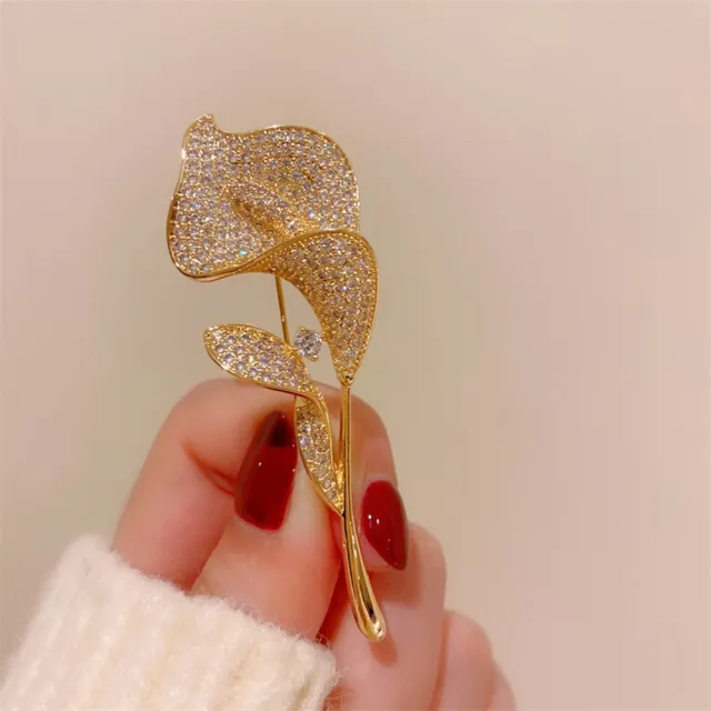 【巴黎精品】現貨+預購 鋯石胸針海芋別針(滿鑽花束亮面百搭生日情人節禮物女飾品a1ah18)