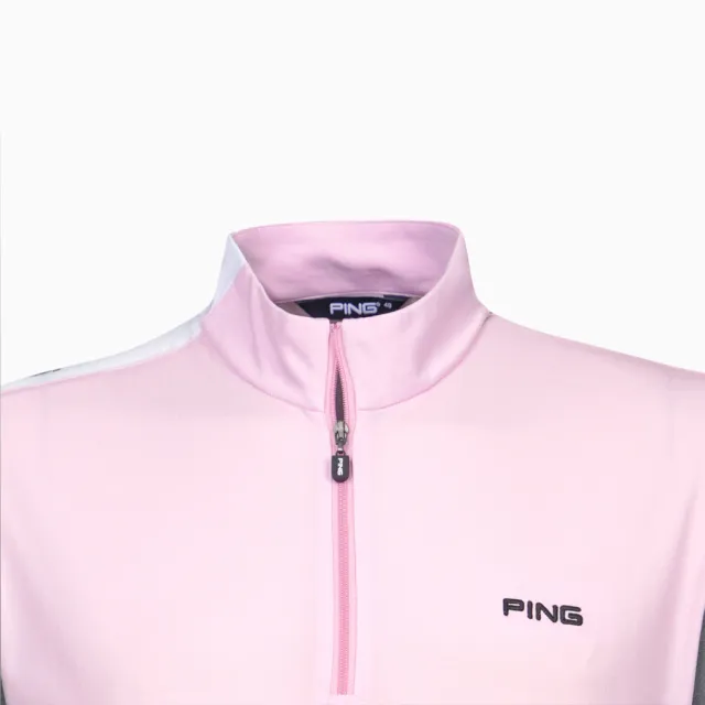 【PING】男款異素材剪接立領短袖POLO衫-粉紅(吸濕排汗/高彈性/日本素材/GOLF/高爾夫球衫/PA22126-13)